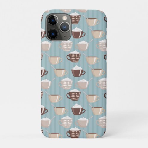 Coffee Cups Cream Blue Vertical Lines Caffeine iPhone 11 Pro Case