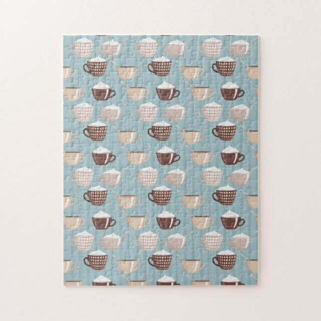 Coffee Cups Cream Blue Vertical Lines Caffeine Jigsaw Puzzle (Vertical)