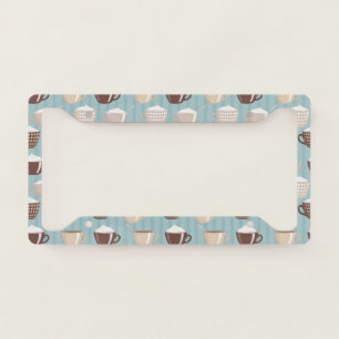 Coffee Cups Cream Blue Vertical Lines Caffeine License Plate Frame