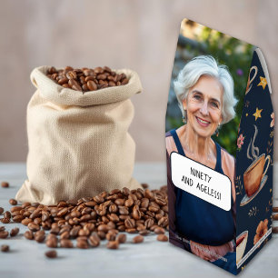 Coffee cups, flowers and stars midnight blue photo