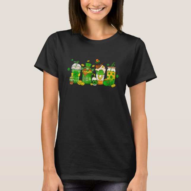 Coffee Cups Gnome Plaid Ireland Flag Shamrocks Pat T-Shirt (Front)