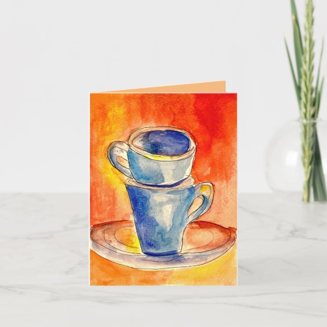Coffee Cups Greeting Card Original Watercolor  (Front)