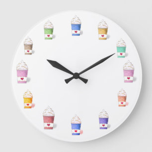 Coffee Cups in Full Colors  Large Clock