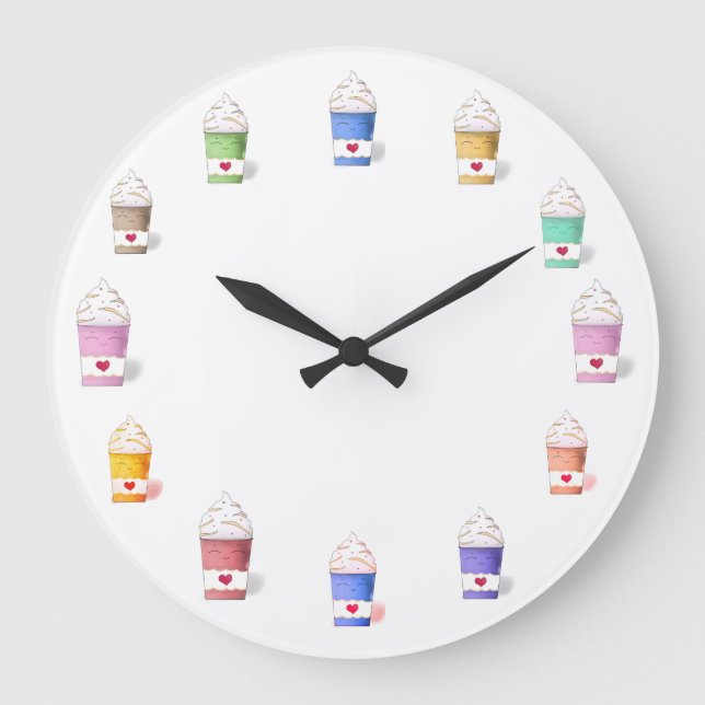 Coffee Cups in Full Colors  Large Clock (Front)