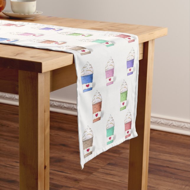 Coffee Cups in Full Colors  Long Table Runner (In Situ)