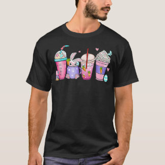 Coffee Cups Latte Retro Style Rabbits Eggs Easter  T-Shirt