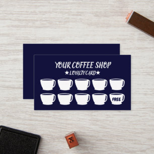 Coffee Cups Navy Blue Cafe Customer Loyalty Card