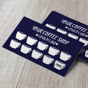 Coffee Cups Navy Coffee Shop Customer Loyalty  Card