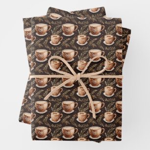 Coffee Cups on Dark Brown Wrapping Paper Sheets