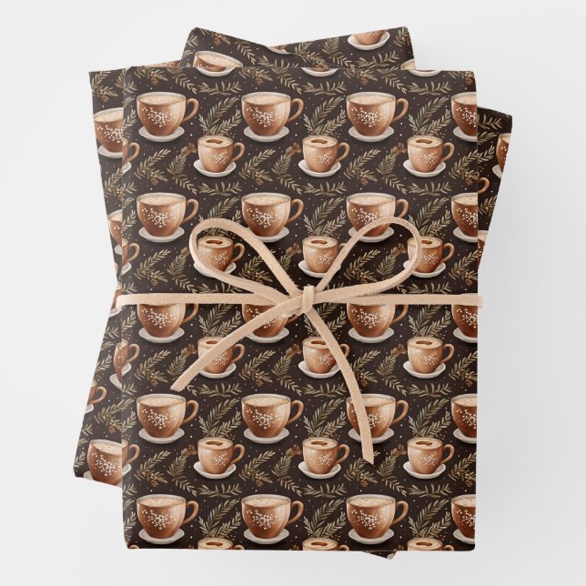 Coffee Cups on Dark Brown Wrapping Paper Sheets (In situ)