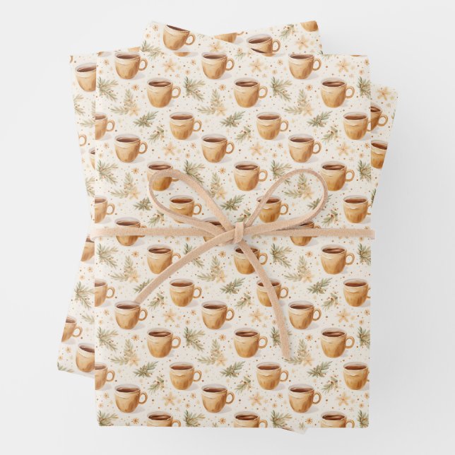 Coffee Cups on Off-White Wrapping Paper Sheets (In situ)