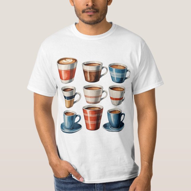 Coffee Cups Pattern – Seamless Cozy Cafe Design T-Shirt (Front)