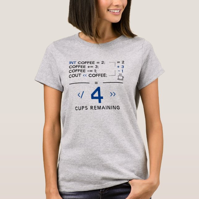 Coffee Cups Remaining Funny Programmer Coding T-Shirt (Front)