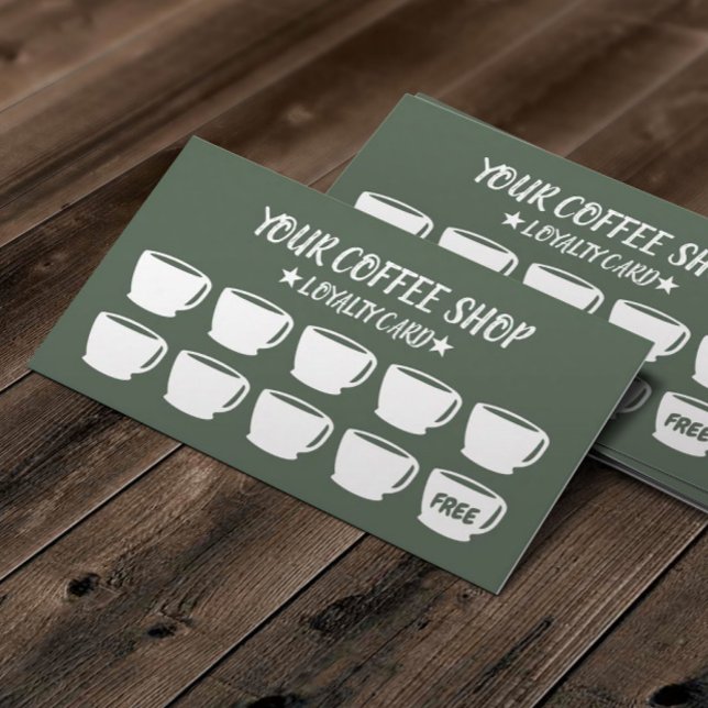 Coffee Cups Sage Green Coffee Customer Loyalty  Card (Creator Uploaded)