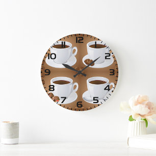Coffee Cups with Beans and Chocolate Large Clock