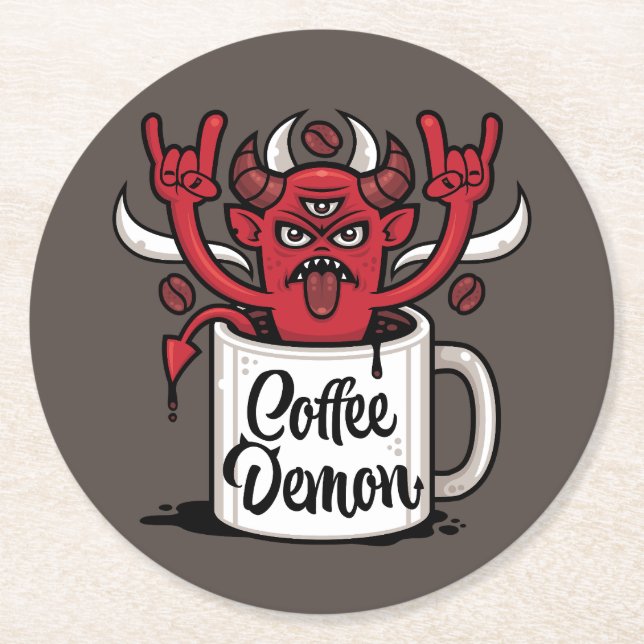 Coffee Demon Round Paper Coaster (Front)
