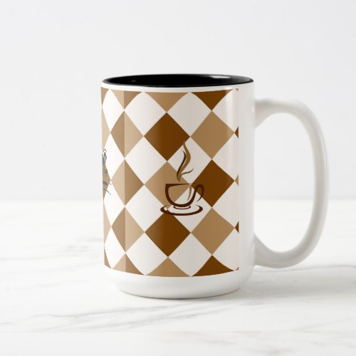 COFFEE DESIGN WITH CHECKERED BACKGROUND Two_Tone COFFEE MUG