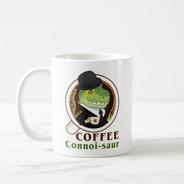 Coffee Dinosaur Connoi-Saur Funny Coffee Drinker Coffee Mug (Left)