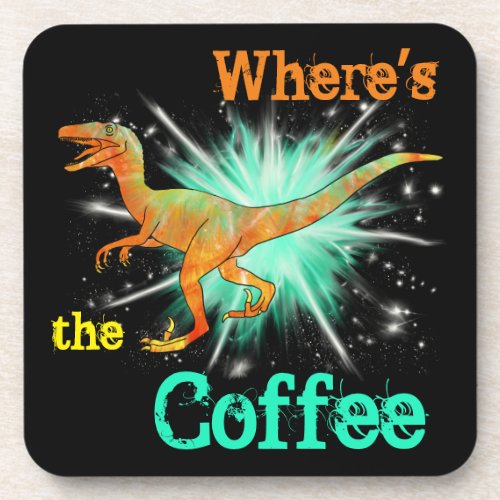 Coffee Dinosaur Funny Slogan Velociraptor Mornings Beverage Coaster