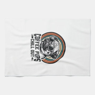 Coffee Dog Shirt Retro Chill Pug Graphic_1 Kitchen Towel