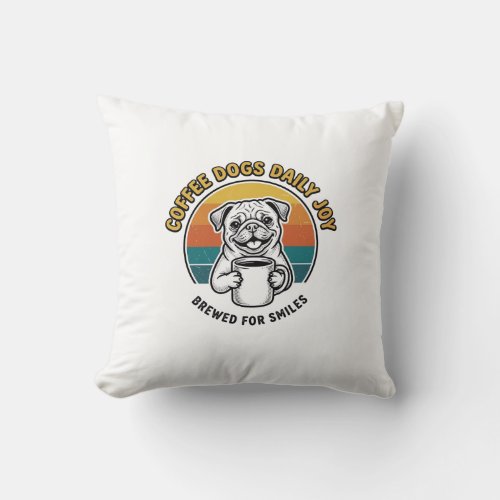Coffee Dog Shirt Vintage Engraved Pup Mug Design_1 Throw Pillow