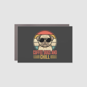 Coffee Dogs and Chill Retro Pug Car Magnet