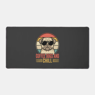 Coffee Dogs and Chill Retro Pug Desk Mat