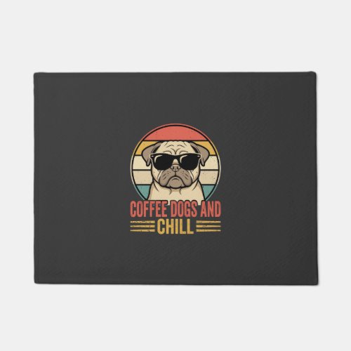 Coffee Dogs and Chill Retro Pug Doormat