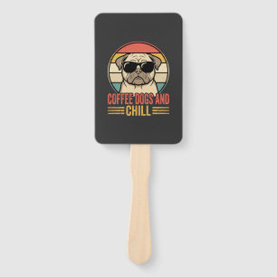 Coffee Dogs and Chill Retro Pug Hand Fan