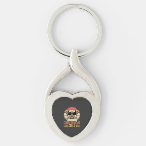 Coffee Dogs and Chill Retro Pug Keychain