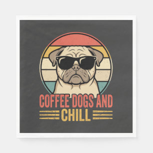 Coffee Dogs and Chill Retro Pug Napkins