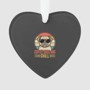 Coffee Dogs and Chill Retro Pug Ornament