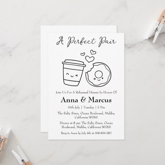 Coffee & Donut a perfect pair bridal dinner Invitation (Front/Back In Situ)