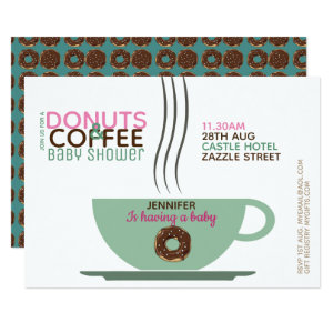 COFFEE DONUTS Baby Shower Invitation Pink Turq