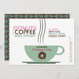 COFFEE DONUTS Baby Shower Invitation Pink Turq