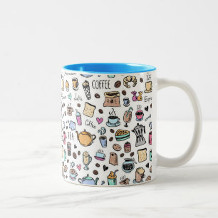 Coffee doodle background Two-Tone coffee mug