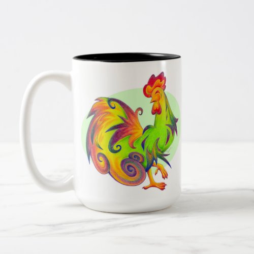 Coffee_Doodle_Doo Stylized Rooster Two_Tone Coffee Mug