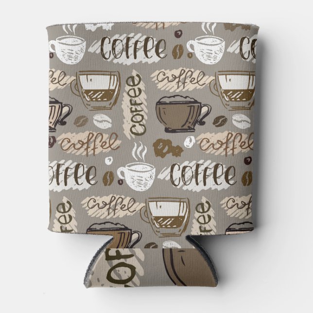 Coffee Doodles: Hand-Drawn Pattern Can Cooler (Front)