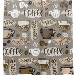 Coffee Doodles: Hand-Drawn Pattern Shower Curtain
