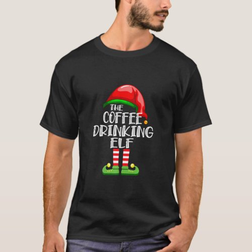 Coffee Dringking Elf Funny Family Christmas Pajama T_Shirt