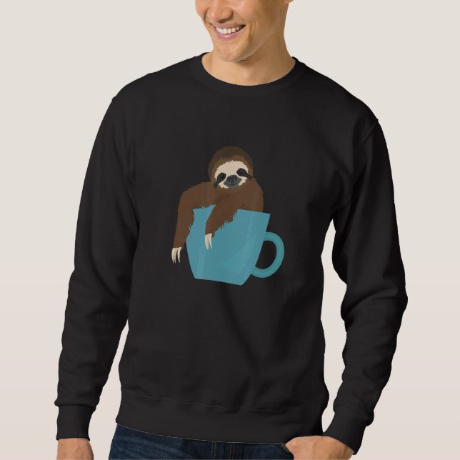 Coffee Drink  Happy Sloth Animal Sitting in Coffee Sweatshirt (Front)