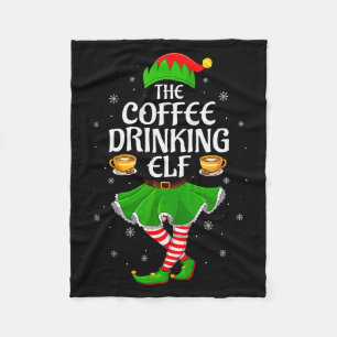 Coffee Drinking Elf Christmas Girls Women Elf Squa Fleece Blanket