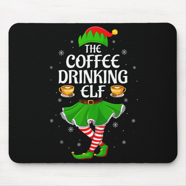 Coffee Drinking Elf Christmas Girls Women Elf Squa Mouse Pad (Front)