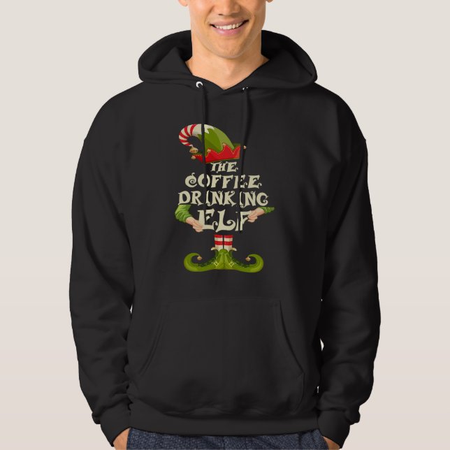Coffee Drinking Elf Matching Family Group Christma Hoodie (Front)