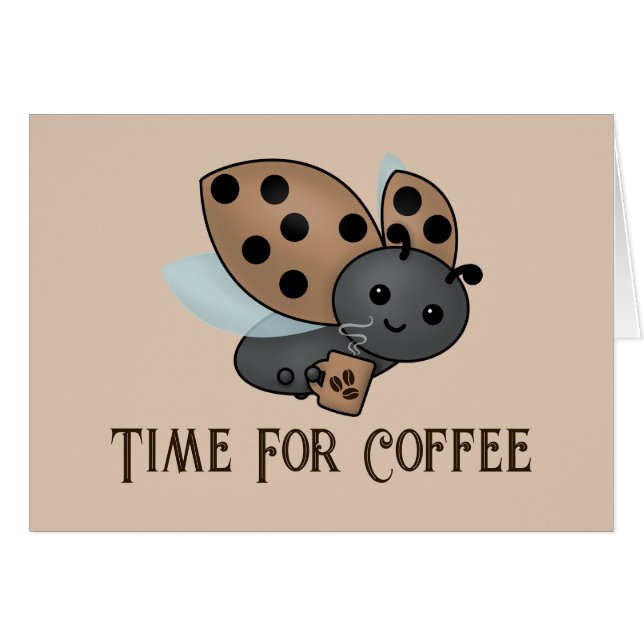 Coffee Drinking Ladybug Cards (Front Horizontal)