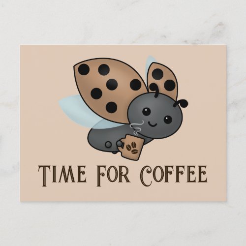 Coffee Drinking Ladybug Postcard