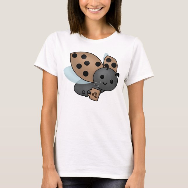 Coffee Drinking Ladybug T-Shirt (Front)