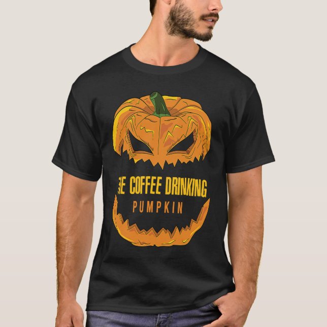Coffee Drinking Pumpkin Matching Family Group Hall T-Shirt (Front)
