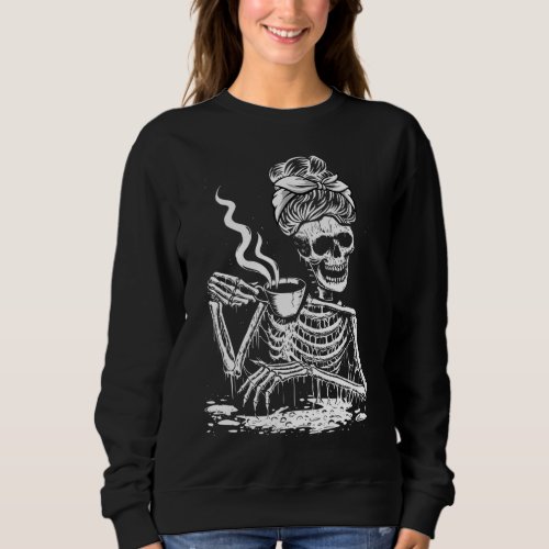 Coffee Drinking Skeleton Lazy DIY Halloween Costum Sweatshirt