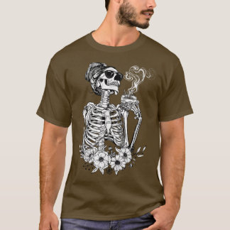 Coffee Drinking Skeleton Lazy DIY Halloween Costum T-Shirt